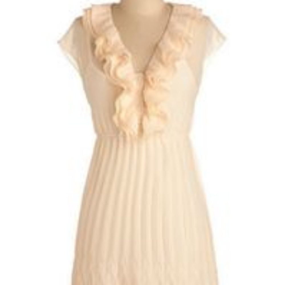 Blush ruffled & pleated dress
